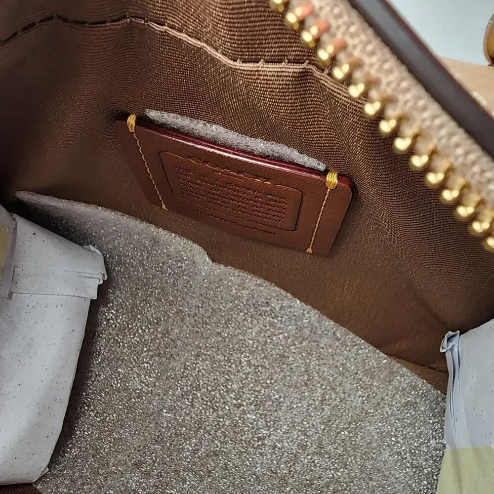 NWT Coach Satchel Crossbody Bag With Plaid Print CBI90 Pink Multi Authentic - Picture 10 of 10